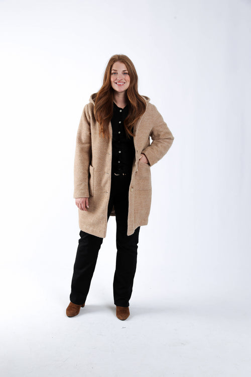 Einfarbiger Wollmantel mit Kapuze-Paprika-10