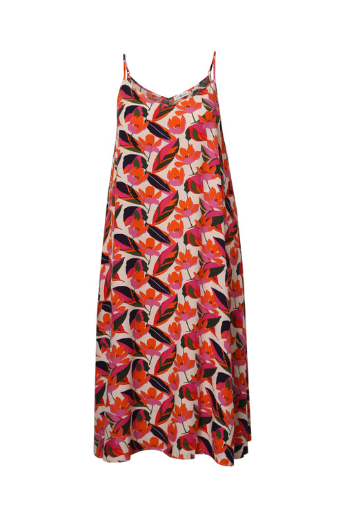 Robe longue en viscose fines bretelles imprimé floral-Paprika-10