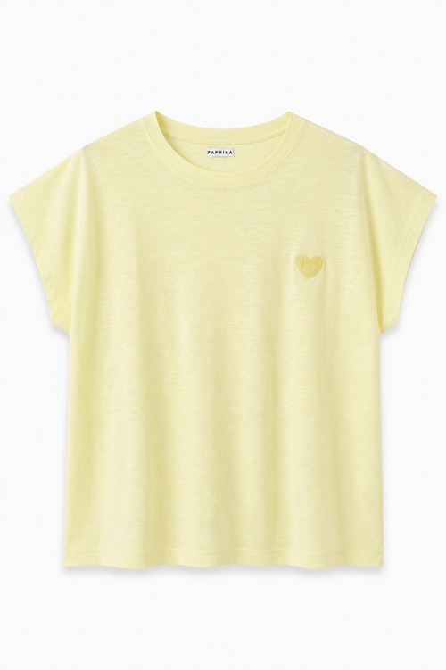 T-shirt en coton uni texturé + coeur brodé-Paprika-1