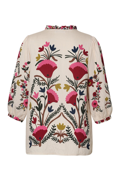 Bedruckte Bluse aus Viskose mit folkloristischem Blumenmuster-Paprika-11