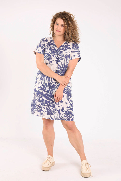 Leinenkleid mit zweifarbigem Blattmuster-Paprika-6