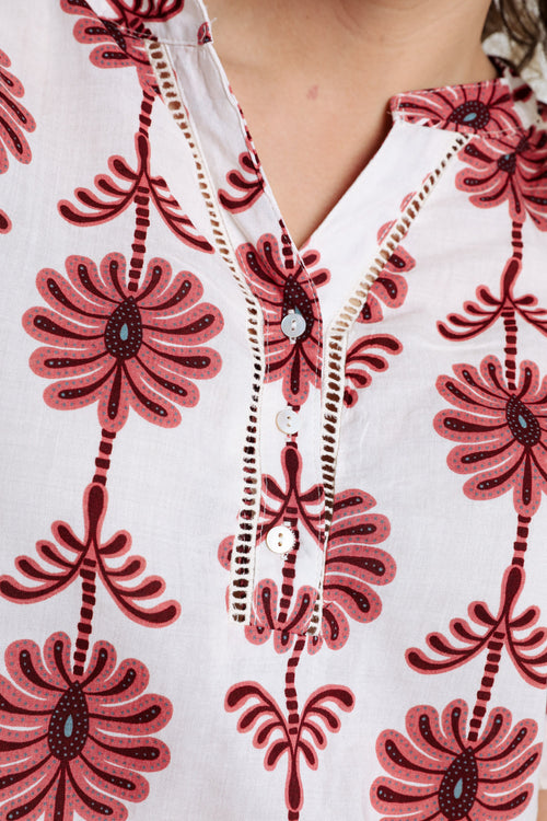 Bluse mit Durchbruchdetails und zweifarbigem Druck-Paprika-6