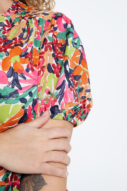 Bluse aus bedruckter Baumwolle mit Blumenmuster-Paprika-4