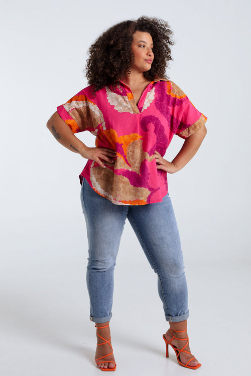Bluse aus bedruckter Baumwolle mit Blumenmuster-Paprika-9