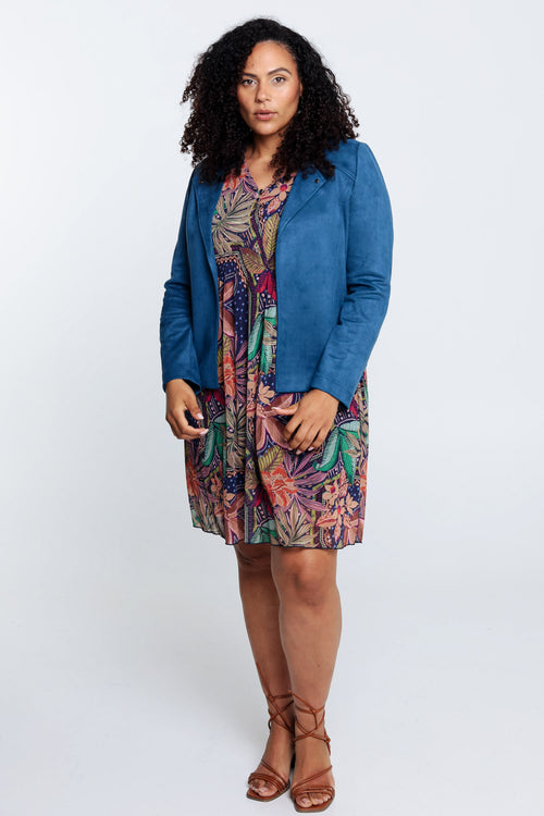 Kurze, unifarbene Motorradjacke in Wildlederoptik-Paprika-9