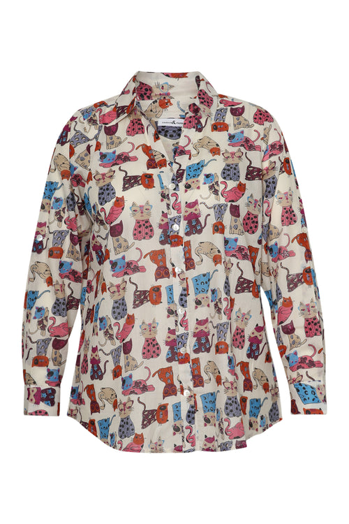 Bedruckte Bluse aus Baumwolle mit Katzenmotiv-Paprika-10