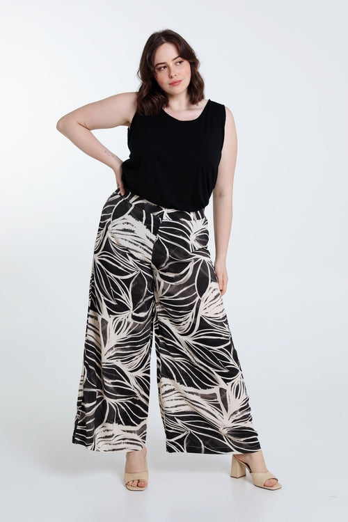 Weit geschnittene Viskosehose mit gezeichnetem Blumenmuster-Paprika-5