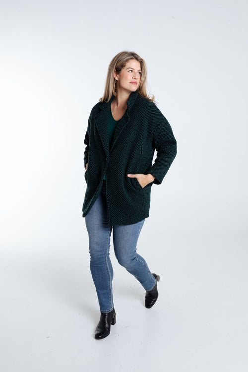 Kurze, unifarbene Jacke aus gesprenkeltem Stoff mit Wolle-Paprika-7