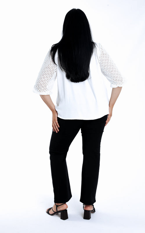 Blouse unie manches en crochet-Paprika-3