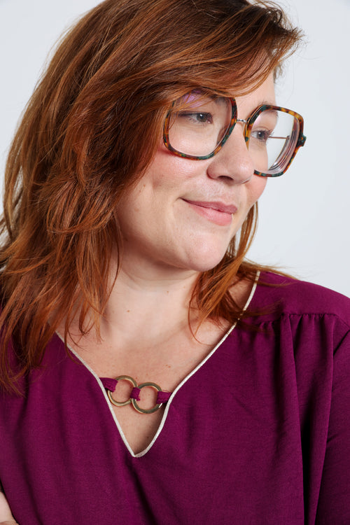 Unifarbenes T-Shirt mit Lurex und Schmuckbesatz-Paprika-6