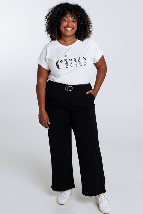 Unifarbene, gerade geschnittene Hose mit Halbgürtel und goldfarbener Schnalle-Paprika-7