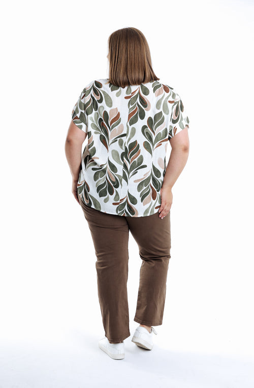 Bluse aus Viskose mit Blattmuster-Paprika-2