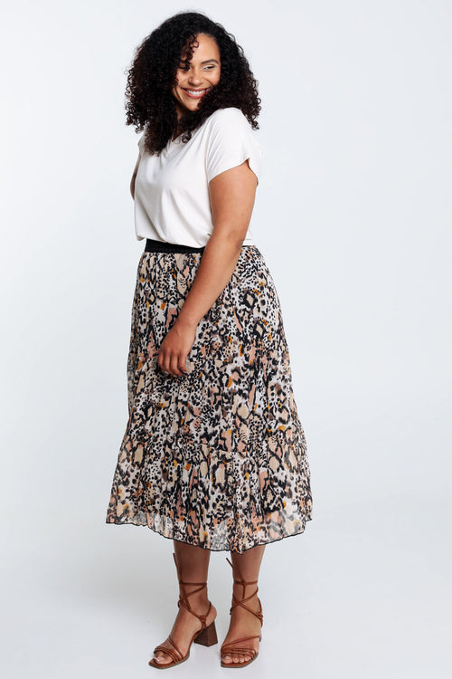 Jupe longue en voile froissé imprimé peau de bête-Paprika-9