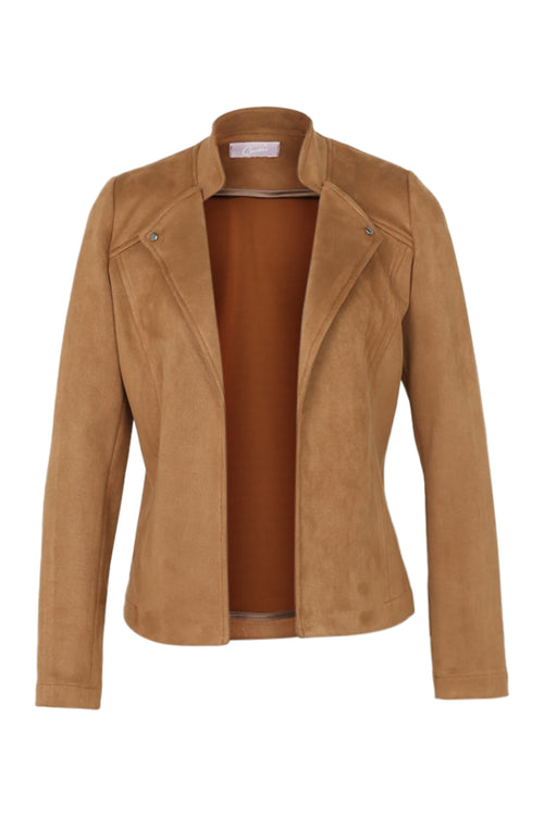 Kurze, unifarbene Motorradjacke in Wildlederoptik-Paprika-10