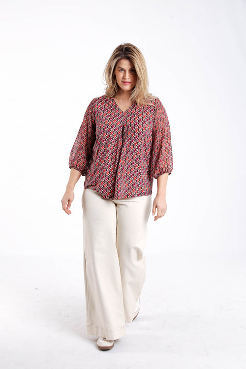 T-Shirt aus Voile mit grafischem Druck und Lurex-Paprika-8