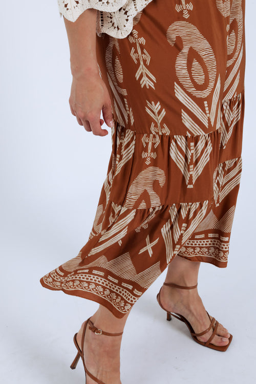 Lange Bicolor Ethno-Print Viskose-Rock-Paprika-5