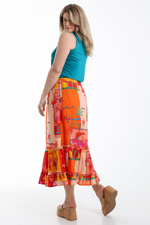 Tropical-Print Baumwollrock-Paprika-2