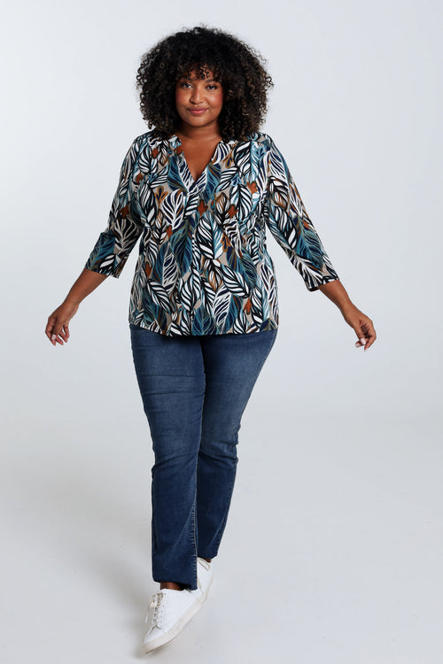 T-Shirt mit Federmuster-Paprika-7