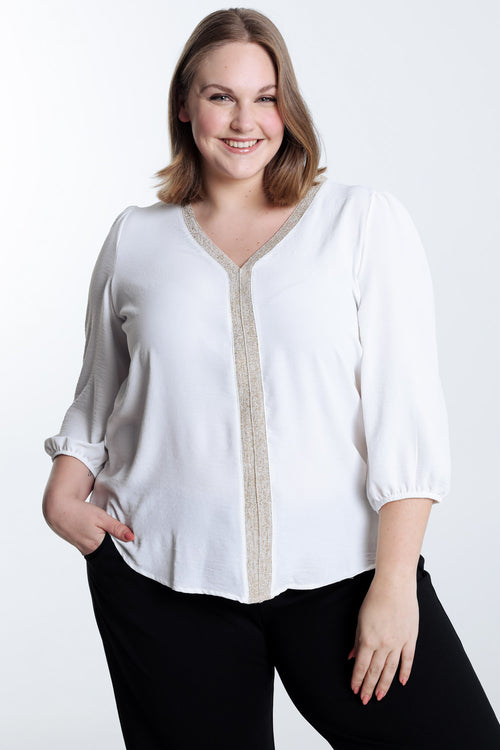 Einfarbige Bluse mit goldener Borte-Paprika-1
