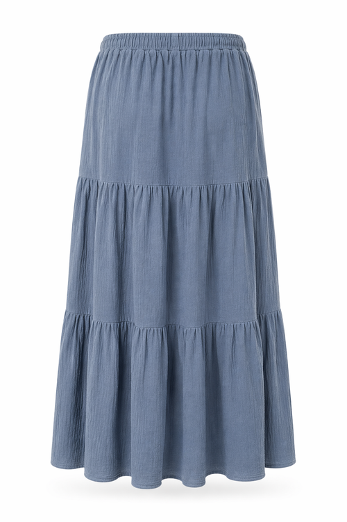 Langer einfarbiger Rock aus Baumwollgaze-Paprika-2