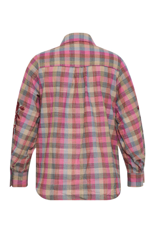 Chemisier en coton à carreaux avec broderies-Paprika-2