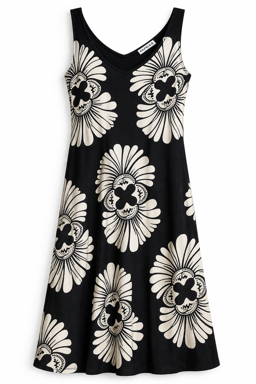 Robe longue en viscose imprimé tropical-Paprika-1