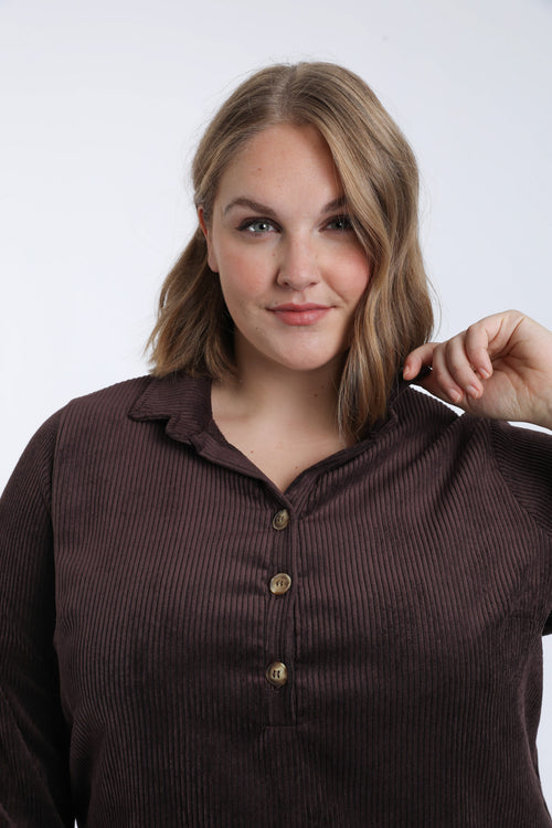 Robe courte unie en velours côtelé-Paprika-1