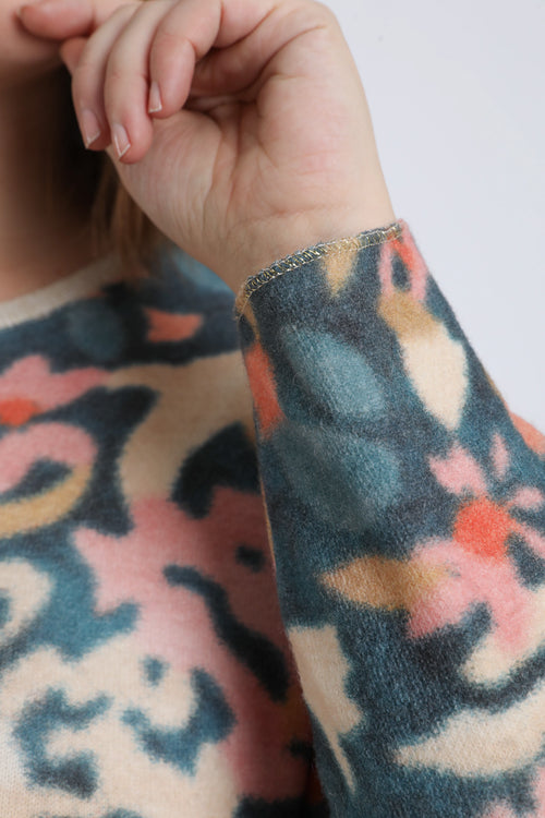 T-shirt maille chaude imprimé fleuri-Paprika-5