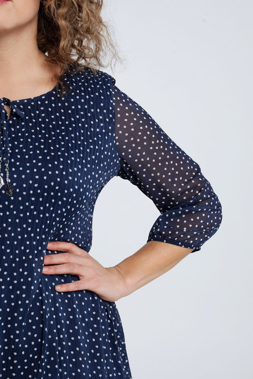 Kleid aus plissiertem Voile mit Punkteprint-Paprika-3