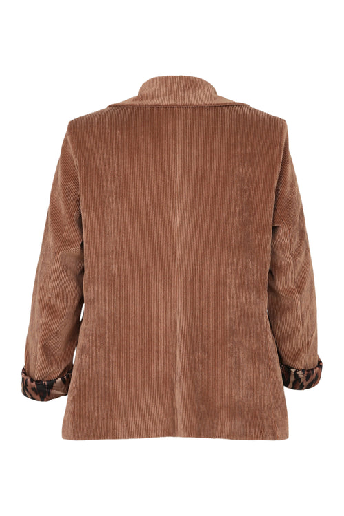 Kurzer, unifarbener Blazer aus Samt mit Animal-Print-Futter-Paprika-10