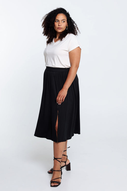 Halblanger, unifarbener Rock mit Schlitz-Paprika-9