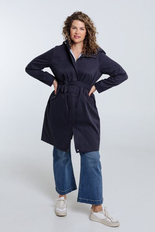 Einfarbiger, mittellanger Trenchcoat mit Kapuze-Paprika-7