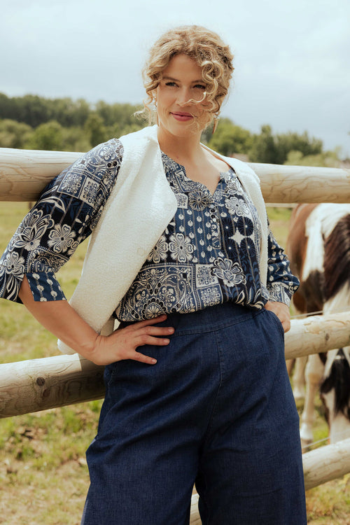 Blouse en viscose imprimé floral avec lurex-Paprika-1