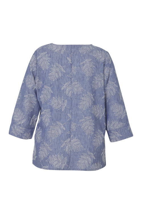 Zweifarbige Bluse mit Blattdetail-Paprika-11