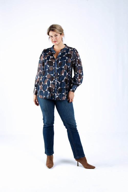 Bluse mit Runddruck und Folienprägung-Paprika-5