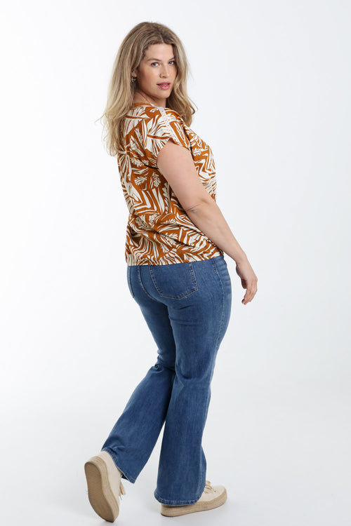 Bluse aus bedruckter Viskose mit zweifarbigen Blättern-Paprika-2