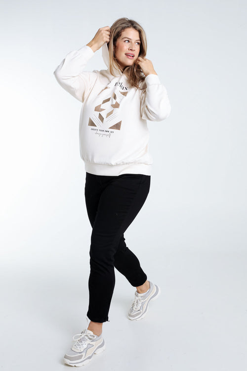 Unifarbener Pullover mit Aufschrift aus Folie und Kapuze-Paprika-10