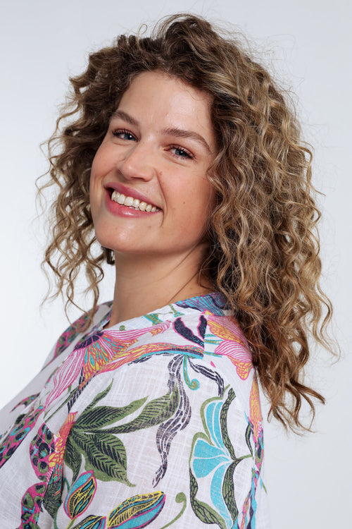 Bluse aus Baumwoll-Gaze mit Blumenmuster-Paprika-4