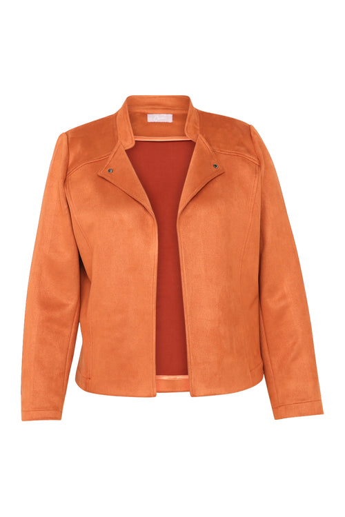 Kurze, unifarbene Motorradjacke in Wildlederoptik-Paprika-9