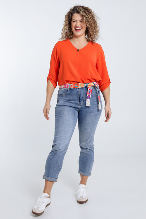 Slimfit-Jeans 3/4 mit Gürtel-Paprika-7
