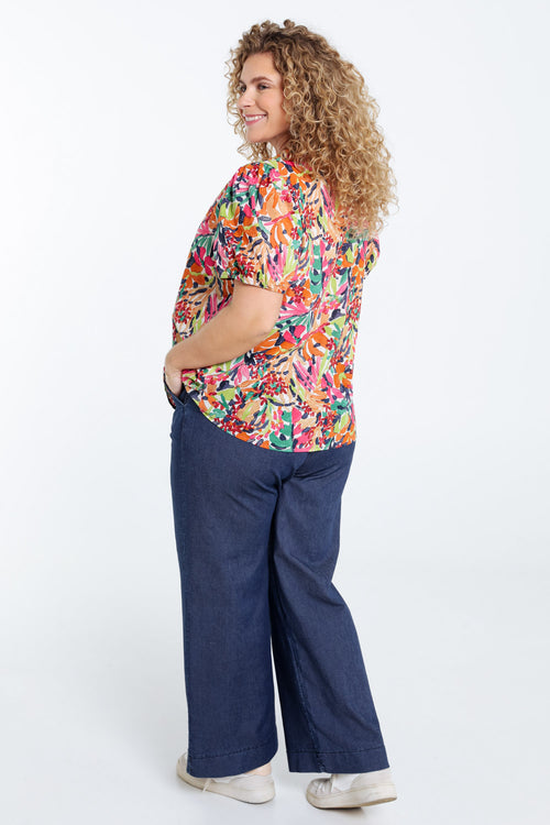 Bluse aus bedruckter Baumwolle mit Blumenmuster-Paprika-2