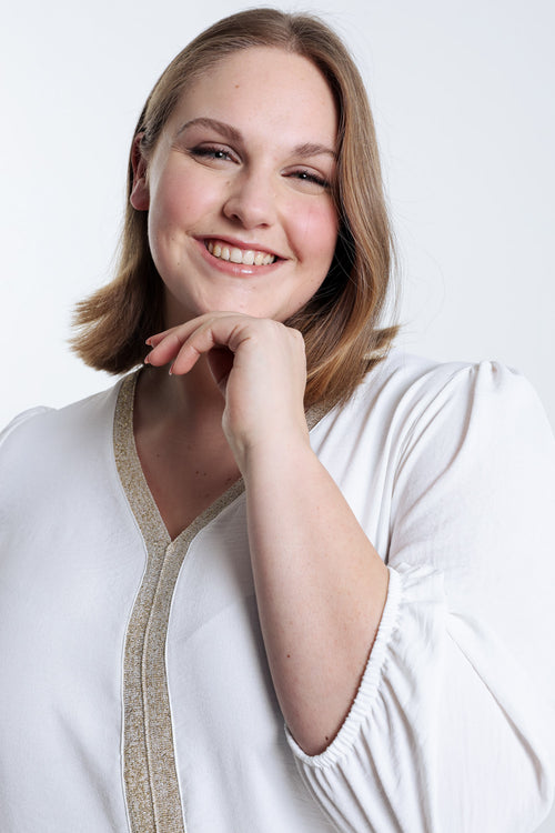 Einfarbige Bluse mit goldener Borte-Paprika-4
