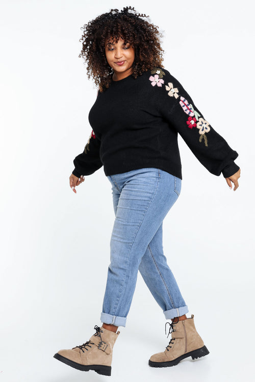 Einfarbiger Pullover mit Stickeffekt an den Ärmeln-Paprika-10