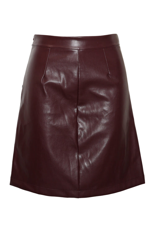 Kurzer einfarbiger Rock aus Kunstleder-Paprika-1