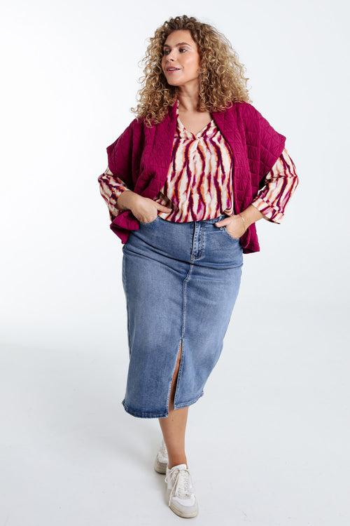 Wattierte einfarbige Kimono-Jacke-Paprika-9