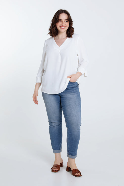 Locker geschnittene, unifarbene Bluse-Paprika-6