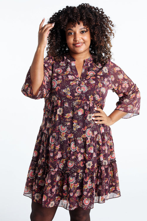 Rüschenkleid mit Blumendruck-Paprika-1