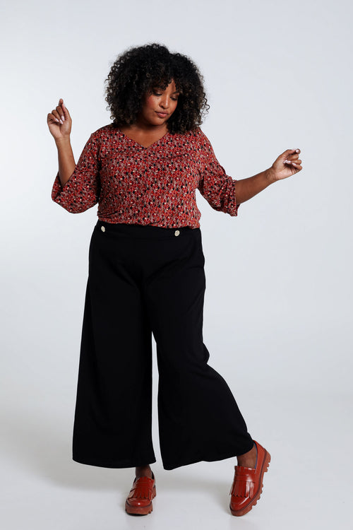 Breite 7/8-Palazzohose mit Zierknöpfen-Paprika-5