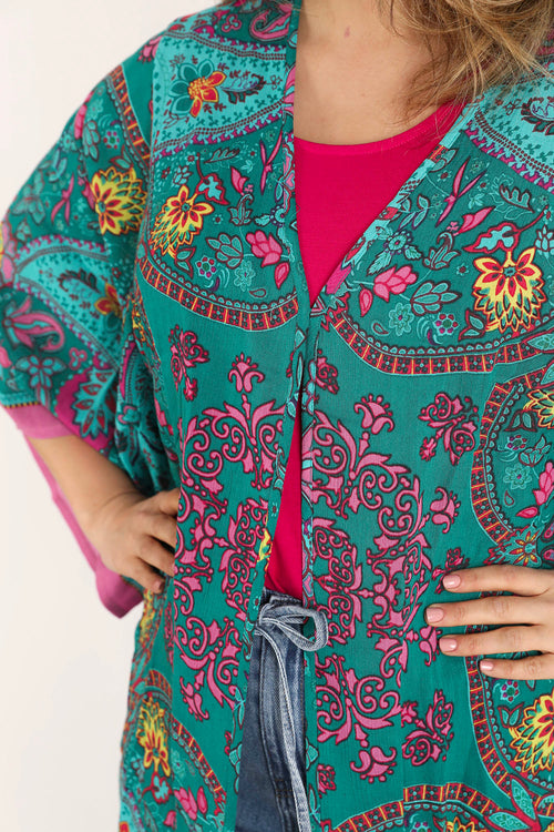 Exklusiv SHEEGO - Kimono aus bedrucktem Viskose-Paisley-Paprika-5