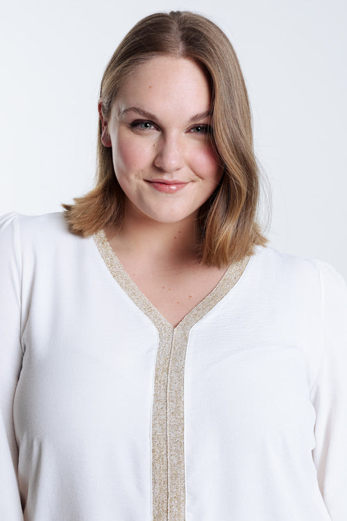 Einfarbige Bluse mit goldener Borte-Paprika-3